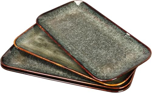 jinsongdafa Ceramic Dinner Plates Set, Set of 4, for Platter Tray Serving Plate - Microwave Oven & Dishwasher Safe,Scratch Resistant,Dinnerware Kitchen Porcelain Serving Dishes, Black Rectangular