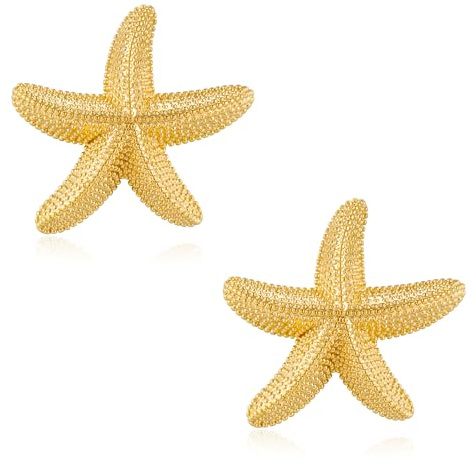 LILIE&WHITE Boucles d’Oreilles Femme Or Étoile de Mer Texturée – Hypoallergéniques, Inaltérables, Design Bohème Chic Fait Main, Accessoire Estival, Idée Cadeau Élégante