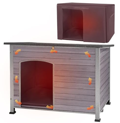 X-ZONE PET Insulated Dog House, Weatherproof Dog Kennel with Insulated Liner for Small to Large Sized Dogs, Outdoor Doghouses Puppy Shelter with Elevated Floor(Grey)