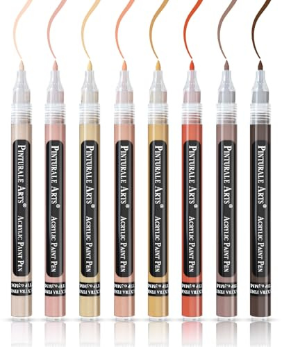 Pinturale Arts Acrylstifte Hauttöne | 8er Set Acrylstifte Brauntöne Feiner Spitze 0,7mm Für Steine, Metall, Stoff, Keramik, Holz, Glas