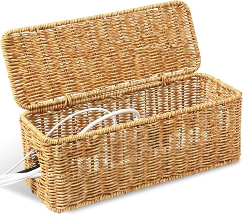 Rattan Cable Management Box - Hand-woven Wire Storage Box | Cord Hider Organizer Box | Breathable Cable Box Organizer | Box To Cover Cables And Plugs | Cable Hider Box For Home And Workplace