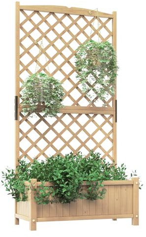 COSTWAY Spalier mit Blumenkasten aus Tannenholz, Pflanzkasten für Kletterpflanzen, Hochbeet mit Rankgitter & Drainageloch, Blumenkübel für Garten Hof Balkon, Gartenspalier Rankkasten (Natur)