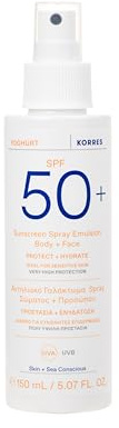 Korre YOGHURT solspray emulsion för ansikte och kropp SPF50+, snabbabsorberande, ger långvarig fukt, vattentät, 150 ml