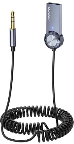 toocki Bluetooth 5.4-adapter, 3,5 mm mottagare för bil. Från USB 2.0 till 3,5 mm uttag, inbyggd mikrofon för samtal. Kompatibel med bilradio och hemljud