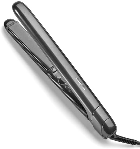 BaByliss Titanium Shine Piastra Capelli - NUOVO 2025, Tecnologia in Titanio-Ceramica a Scorrimento Morbido, 5 Impostazioni di Calore 150–230°C, Uso Internazionale, Argento, ST260E