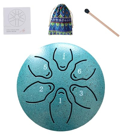 Tungtrummor för vuxna, tunga trummor, A-nyckel meditationstrumma tanktrumma eteriskt ljud 6 not 3 tum, handpan slaginstrument med klubbor, musikbok för