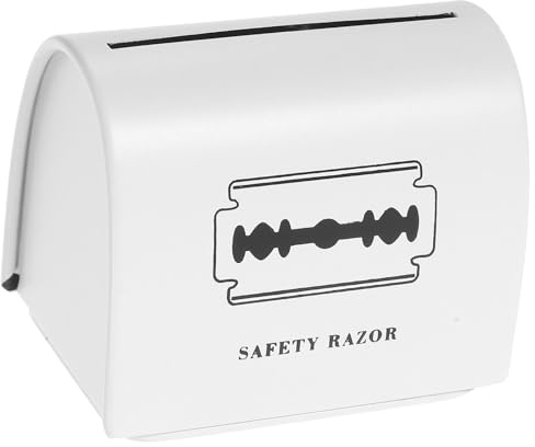 COLLBATH Estuche Metálico Blanco para Desechos de Afeitado Contenedor para Cuchillas de Barbería y Peluquería Caja Compacta y Resistente para Almacenamiento Organizado Baño