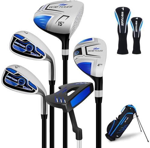 Kids Golf Clubs Set 7 Pieces for Boys & Girls Ages 6-8, Junior Golf Set with Stand Bag, Driver, Hybrid, Irons & Putter, Youth Golf Club Set Right Handed(Blue)