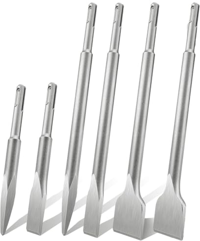 Bosiyrggrl Set de Ciseaux SDS plus de 6 Pièces pour Perceuse à Percussion, Ciseau Spatule, Ciseau Pointu pour Béton, Maçonnerie, Carrelage, Adhésif pour Carrelage, Naturel.