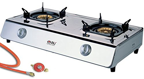 NGB-200 Hochwertiger Edelstahl Gaskocher 2 flammig 9,0 KW LPG Gasherd Campingkocher WOK Hockerkocher inkl. Gasschlauch-Regler-Set