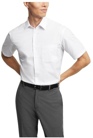 Van Heusen Men's Short Sleeve Dress Shirt Regular Fit Poplin Solid, White, 15.5 Neck