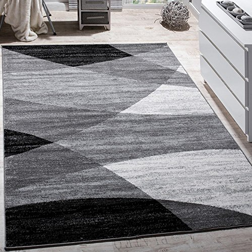 Paco Home Teppich Wohnzimmer Schlafzimmer Kurzflor Abstraktes Muster Geometrisches Design Wellen Motiv Moderne Deko, Grösse:200x280 cm, Farbe:Grau 2