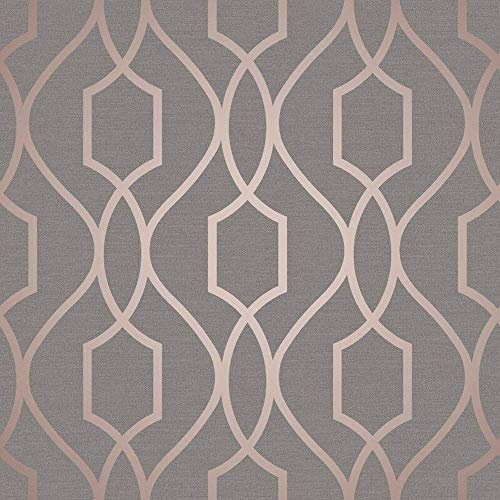 Fine Décor FD41998 UK Apex Trellis Sidewall Wallpaper, Copper/Charcoal