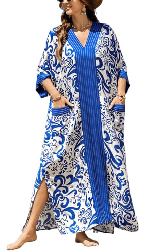 L-Peach Femme Eté Robe Longue Kaftan Maxi Beachwear Paréo Maillots de Bain Cover Ups
