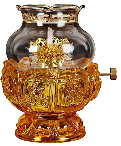 RIIGOOG Oil Lamps for Indoor Use Crystal Glass Kerosene Lamp Adjustable Switch Oil Lantern Nostalgia Hurricane Lamp Lotus Oil Lamp Burner Buddha Front Decoration Light 5.3 in Open Flame Paraffin Lamp