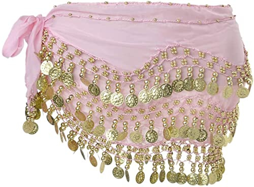 Morices Belly Dance Hip Scarf, Belly Dancing Skirt Hip Scarves with Dangling Gold Coins for Performance Costume Belly Dance Yoga Class