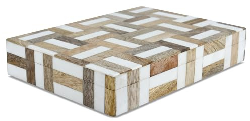 Handicrafts Home Large Decorative Storage Box with Lid Wooden Decorative Box Coffee Table Storage Box Living Room Organizer, Resin Inlay Marquet Chase Collection - 6x8x1.5 Inch