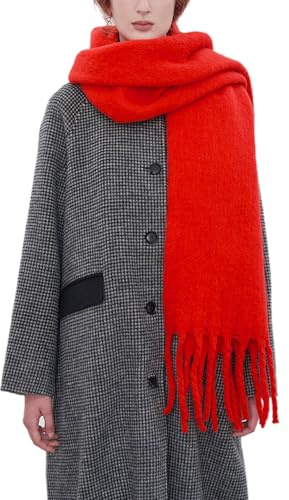 OUNIYA Écharpe surdimensionnée en laine épaisse chaude pour l'hiver, Rouge, Large