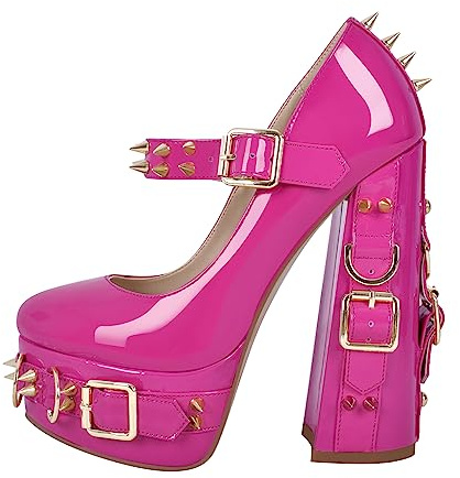Only maker Escarpins Mary Jane Lolita à talons hauts pour femme, fuchsia verni, 43 EU
