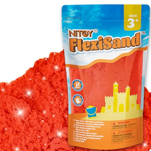 NiToy FlexiSand - Sabbia da gioco da 1 kg, non si asciuga mai, per bambini dai 3 anni in su, ricarica per giocattoli sensoriali, ideale per modellare, spremere e modellare (rosso)