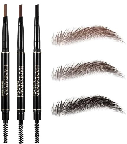 Go Ho 3 PCS Eyebrow Pen(Dark Brown,Brown,Black),Smooth Gel Eyebrow Pencil with Brush,Dual-sided Mechanical Brow Pen,Natural-Looking,Long Lasting Draws Brow Hairs Shapes,Defines,Fills Eyebrow Makeup