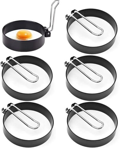 Stampo per frittata Manico per uova Cottura Stampo per frittata in acciaio inossidabile Stampi per uova fritte Stampo rotondo per uova fritte in acciaio inossidabile per uova fritte, confezione da 6