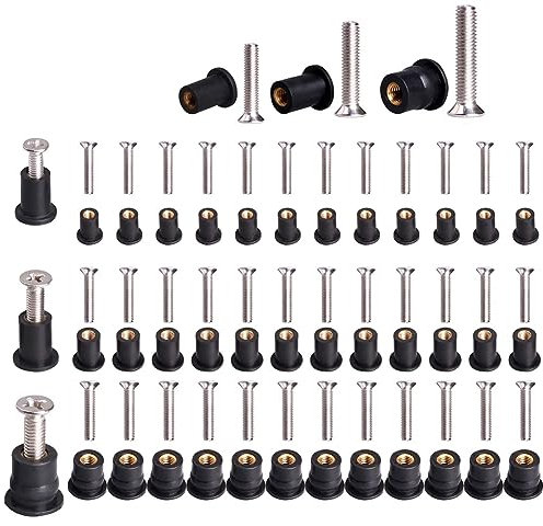 Qeunrtiy 36 Pares de Tuercas de Neopreno M5/M6 con Tornillo de Acero Inoxidable, Kit de Pernos de Cobre y Latón para Kayak