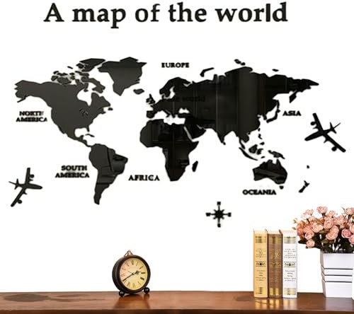 Adesivi murali con mappa del mondo, Mappe del mondo per decorazioni murali - Arte da parete in acrilico fatta a mano con mappa del mondo - Decalcomania con mappa del mondo di grandi dimensioni, mappe