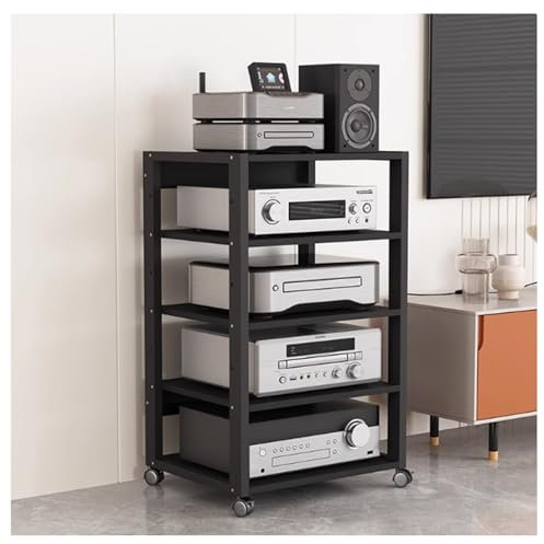Hifi rack Dvd regal Plattenspieler regal 3 4 5 Etagen Stereo-Komponenten-Rack/Schrank,Hochwertiger Audio-Video-Medienständer Mit Verstellbarem Regal,Rollendes Regal Für Stereokomponenten(50X40X90CM_5T