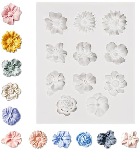 Flower Mould 3D Fondant Flower Mould 11 Different Shapes of Flowers Silicone Mould Baking Silicone Icing Moulds for Cake Candy Baking Clay Decorating