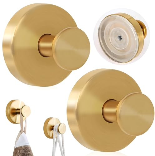 AutoPrevails 2 Stück Saugnapfhaken, Saugnapf Haken Badezimmer Saughaken Extra Stark Saugnäpfe Gewinde Hooks Handtuchhaken Bademantelhaken Camping Zubehör Handtuchhalter Ohne Bohren (Gold)