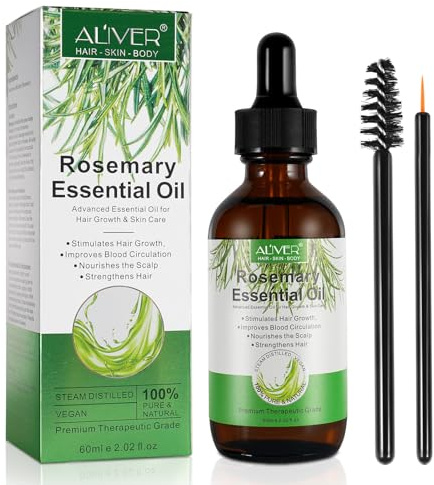 Olio Essenziale olio di rosmarino per capelli,olio rosmarino capelli, 100% Puro Biologico Per Sopracciglia E Ciglia, Viso, Pelle, Stimola Crescita Dei Capelli (60ml)