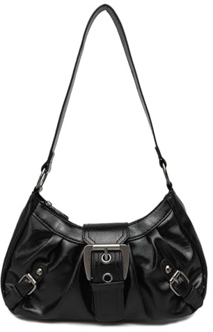 Ausing Trend Handtasche Y2K Stil Schultertasche Vintage Leichte Kleine Umhängetasche für Damen Ideal für Abendevents Shopping Freizeit Schwarz