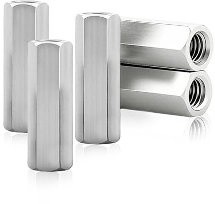 Lot de 5 écrous longs M8 x 75 mm - Écrou à douille en acier inoxydable 304 - Filetage intérieur - Manchon fileté - Lot d'écrous de connexion (argenté)