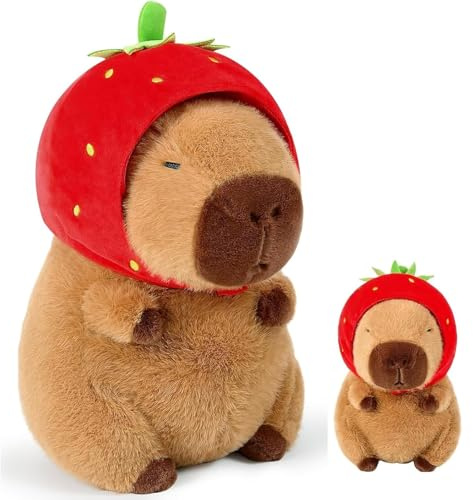 Meriviva Capybara Plush Toy, Cute Capybara Stuffed Animal Plushies, Soft Capybara Toys for Kids Gift Home Decoration (Strawberry)