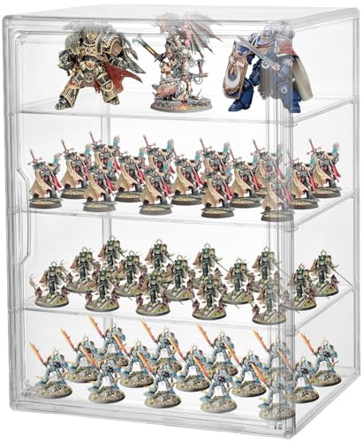 Clear Acrylic Miniature Storage Case Stackable Miniature Carrying Case for Collectibles Transport Action Figure Display case with Magnetic Door ,Death Guard 40k 14.2 × 10.6