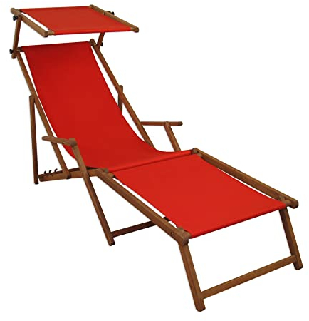Sonnenliege rot Liegestuhl Fußteil Sonnendach Gartenliege Holz Deckchair Gartenmöbel 10-308FS
