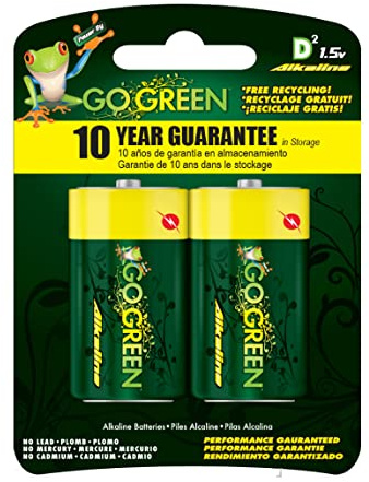 GoGreen Power (24004) Eco Friendly Alkaline D Batteries - No Lead, Cadmium or Mercury - Pack of 2