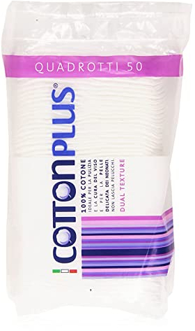 Cotton Plus QUADROTTI 50 pz. - LINEA BEAUTY | QUADROTTI 100% PURO COTONE | Dischetti struccanti per la pulizia del viso soffici e resistenti.