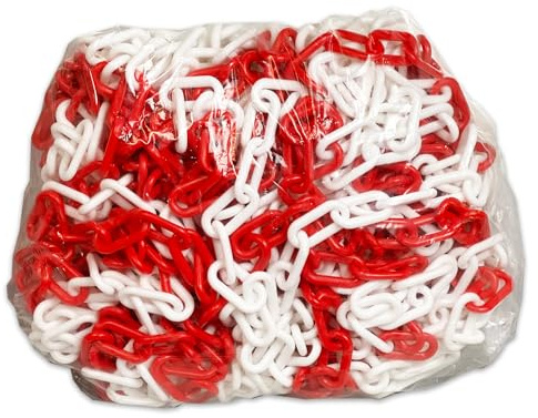 ES-Team UvV® UVKT508.0 Absperrkette, Kunststoffkette 50 Meter in verschiedenen Farben -8 mm Stärke- (rot-weiß)