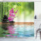ABAKUHAUS Natur Duschvorhang, Tropic Orchideen-Blume, Stoffliches Gewebe Badezimmerdekorationsset mit Haken, 175 x 180 cm, Farngrün Fuchsienfarben