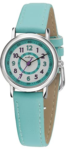 Atrium Kinder-Armbanduhr Mädchen Analog Quarz 5 Bar Metall Lederimitat A31-106
