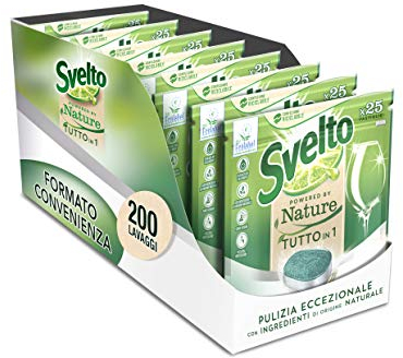 Svelto Pastiglie Per Lavastoviglie Powered By Nature Tutto in 1 Megapack Da, Con Certificazione Ecolabel, 200 Unità