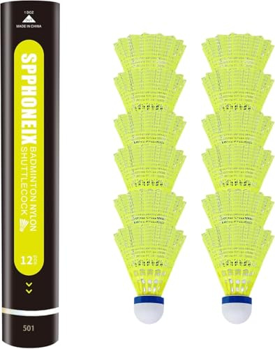 SPPHONEIX 12-Pack Nylon Yellow Badminton Shuttlecocks Birdies Balls