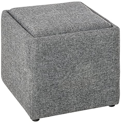 HOMCOM Sitzbank mit Stauraum, Polsterbank mit abnehmbarem Deckel, Bettbank mit Leinenoptik, für Flur Schlafzimmer Wohnzimmer, 42 x 42 x 41 cm Dunkelgrau