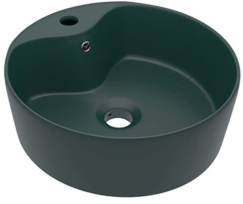 vidaXL Lavabo de Luxe avec Trop-plein Vasque à Poser de Toilette Lave-mains de Salle de Bain Salle Cosmétique Maison Vert Foncé Mat 36x13 cm Céramique