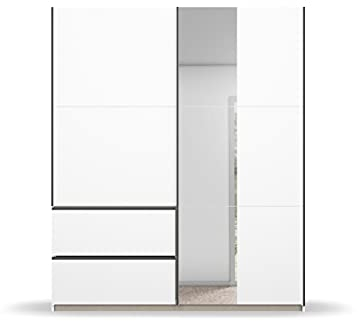 Rauch Möbel Sevilla Schrank Kleiderschrank Schwebetürenschrank, Weiß, Griffleisten graumetallic, 2-türig mit Spiegel, inkl. 2 Kleiderstangen, 2 Einlegeböden BxHxT 175x210x59 cm
