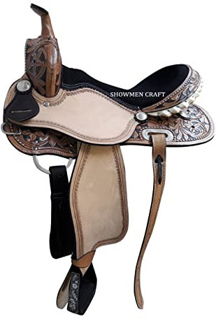 SHOWMEN CRAFT western sadelfat tävlingsstil sadel med neutralt läder med huvudstall och bröstkrage (30 cm)