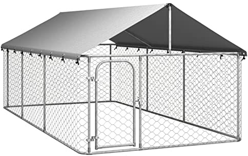 Yolola Canile da Esterno Con Tetto, Recinto per Cani, Box per Cani da Esterno, 400x200x150 cm