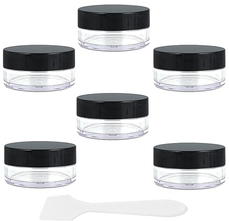 Lot de 6 mini boîtes vides transparentes avec spatule, pot vide de 5 ml, pots de voyage, pour lotion, crème, mini bougies, cosmétiques, noir